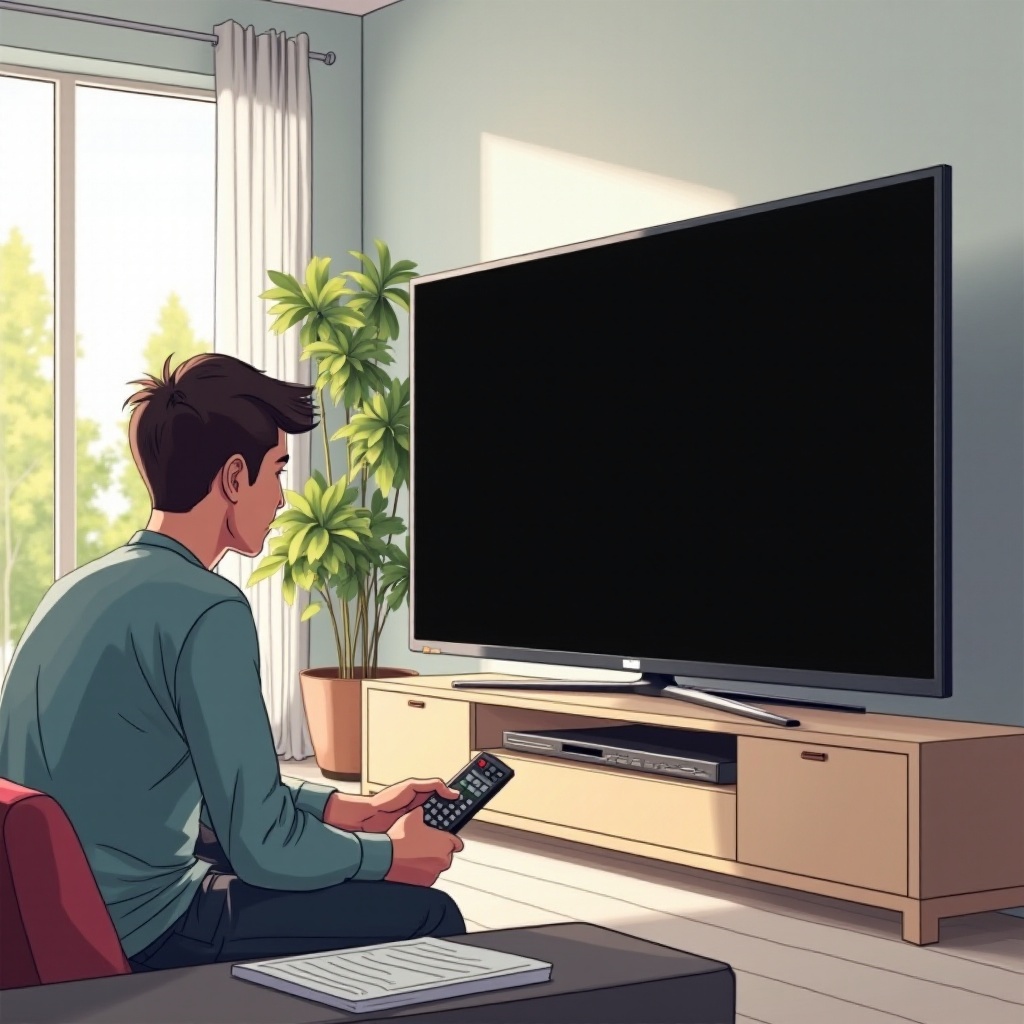 テレビ画面が真っ黒になるが、音声はまだ動作している